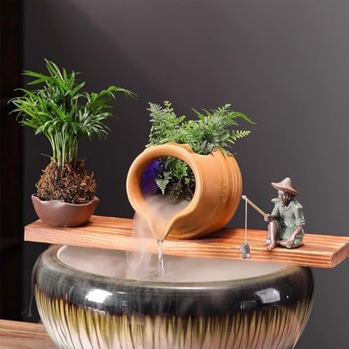 Pond Spitter Ceramic Jug Water Fountain Garden Outdoor Water Feature Planter Plant Flower Pot Jar Fish Tank Cave Waterfall Backyard Water Feature Outside Decoration Hydroponic Vase (Light Brown) - Image 7