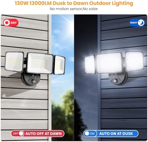 Onforu 130W Dusk to Dawn Flood Lights Outdoor,6500K Outdoor Lighting,13000LM Super Bright Lights,IP65 Waterproof Hardwired LED Security Lights for Garage,Yard,Outside - Image 3