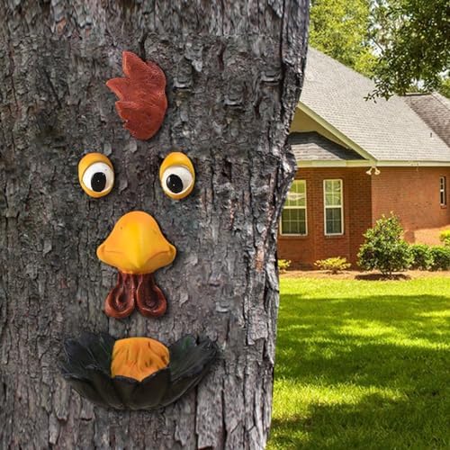 Tree Face Bird Feeder Decor Garden Decoration,Tree Hugger Yard Art Garden Decoration,Creative Multifunctional Cute Statue Yard Art Tree Hugger Sculpture for Outdoor - Pig(Chicken) - Image 6