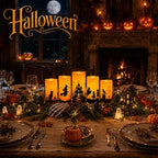 5 Pack Halloween Flameless Candles, Orange, Waterproof LED Pillar - Image 3