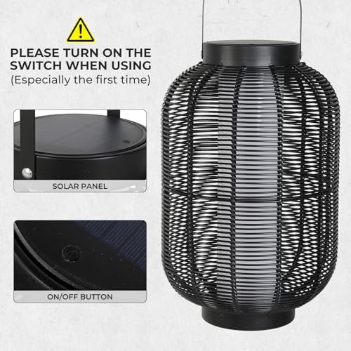Solar Yard 1-Piece Outdoor Floor Lamp, Solar Water-Resistant Boho Lantern Lights for Outside Hanging Table Lanterns Decoration for Garden, Patio, Porch, Trees, Pathway, Cylinder Black - Image 3