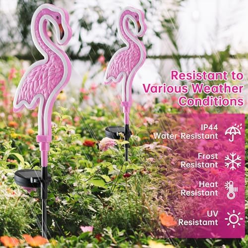 Flamingo Solar Lights Outdoor Decor, Solar Pink Flamingos Outdoor for Yard Decorations,Pink Neon Solar Flamingo Garden Lights for Outside,Pathways,Patio or Lawn Decor,Gifts for Mom(2Pack) - Image 4