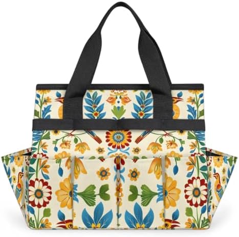 Mexican Style Talavera Garden Tool Bag, Garden Tote Storage Bag with 10 Pockets, Indoor and Outdoor Bird Flower Gardening Tool Organizer for Women Men by CURLYOOT