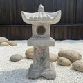 Asian Orchid Pagoda Stone Lantern Statue 23.6”H Zen Japanese Garden Decor by GRASOLAR
