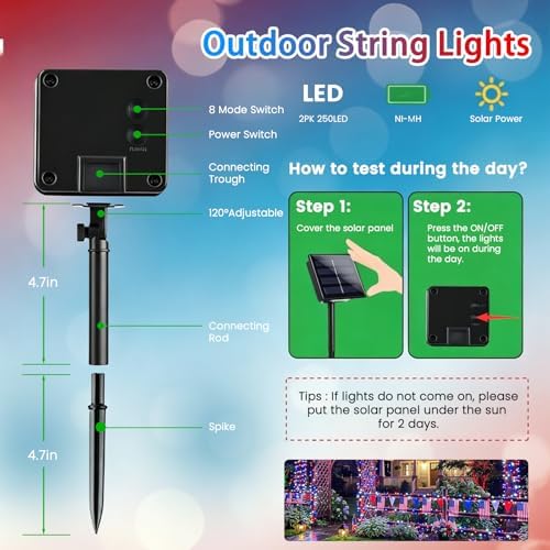 KAQ 2pack 500LED Solar String Lights Outdoor Waterproof Red White Blue - Image 5