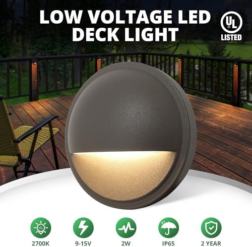 GKOLED Low Voltage LED Deck Lights, 12V AC/DC Landscape Step Railing Fence Light, 2W 2700K Accent Lighting Fixture, Die-cast Aluminum, Dark Brown, 6-Pack - Image 2