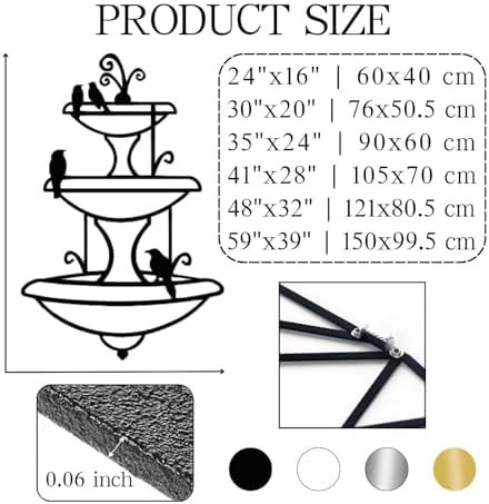 Fountain Metal Wall Art, Metal Birdbath Wall Art, Fountain Wall Decor, Garden Wall Decor, Waterfall Wall Art, Patio Wall Decor, Metal Minimalist Wall Art, Outdoor Metal Wall Art, Wall Hangings (24"x16" | 60x40 cm, White) - Image 3