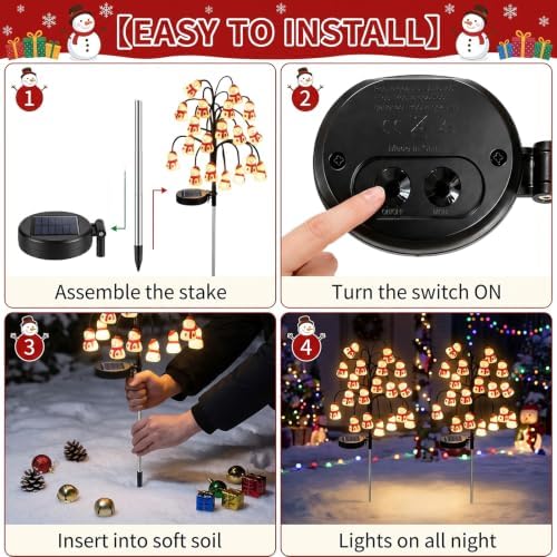 2PCS Solar-Powered Snowman Branch Light, Outdoor Christmas Decorative Light - Image 6