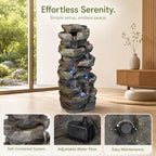Outdoor Water Fountain with White LED Lights, 23.6" Stacked Rock Cascading Water Feature, Freestanding Garden Fountain for Patio, Backyard, Balcony, Deck, Porch, Housewarming Gift - Image 7