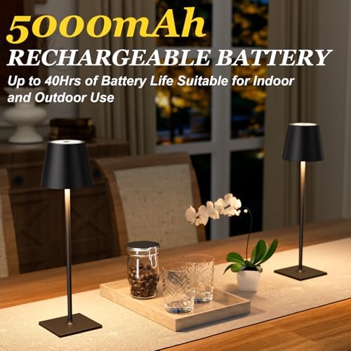 Kakanuo Cordless Rechargeable Table Lamp Black 5000mAh Battery Operated Lamps, 3 Colors Stepless Dimming Touch Lamp for Living Room, Kitchen Counter, Dining, Outdoor Patio, 2 Pack - Image 4