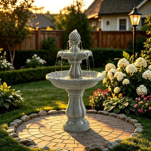 37" 2-Tier Water Fountain, Adjustable Water Flow,Light Sage Green by FammyLoft