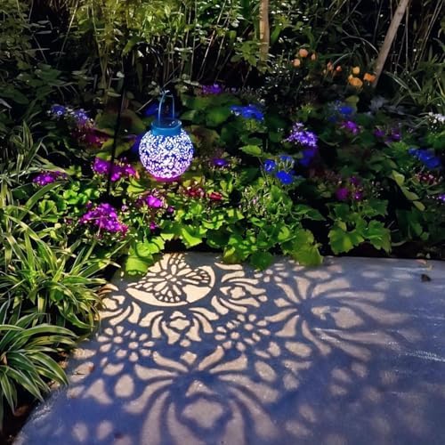 2 Pack Solar Hanging Lanterns, Metal Decorative Lamp, Royal Purple - Image 3