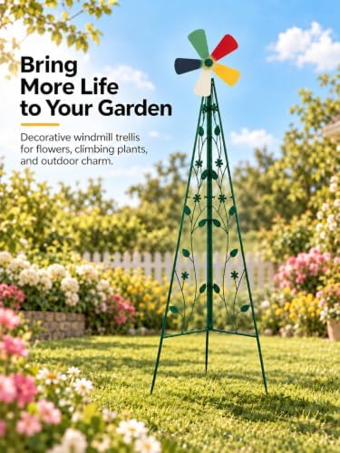 6FT Windmill for Yard Garden Decoration, Heavy Duty Outdoor Wind Mills, Large Metal Outdoor Windmill, Weather Resistant, with Weather Vanes, Green - Image 2