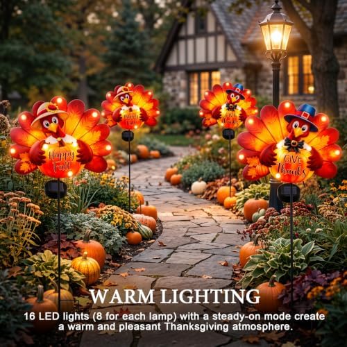Lewondr 2PCS Thanksgiving Decorations Solar Fall Turkey Garden Stakes - Image 3