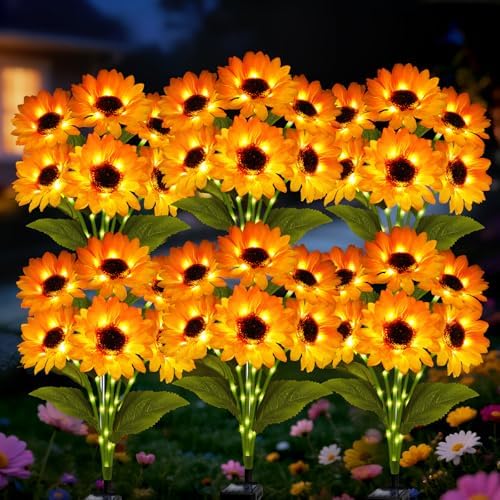 Solar Lights Outdoor, Gift for Women, Mom Grandma, 6 Pack with 36 Solar Sunflower Lights, Solar Flower Lights Waterproof, Sunflower Outside Decorative Stake Light for Landscape Yard Patio Lawn Pathway by yulloyello