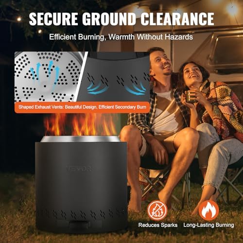 VEVOR 15.8 inch Smokeless Fire Pit Stove Bonfire, Wood Burning Fireplaces with Removable Ash Pan, SUS430 Stainless Steel Inner Portable Outdoor Firepit,for Outdoor Patio Camping High 15.4 inch - Image 5