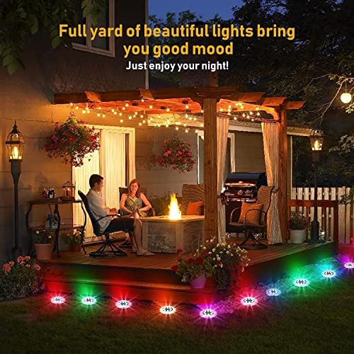 OurLeeme Solar Outdoor Lights Solar Powered Disk Lights 4 Pcs Solar Lights Outdoor Waterproof Solar Ground Lights 8 LED Solar Garden Lights Color Changing Landscape Lighting Pathway Lights - Image 2
