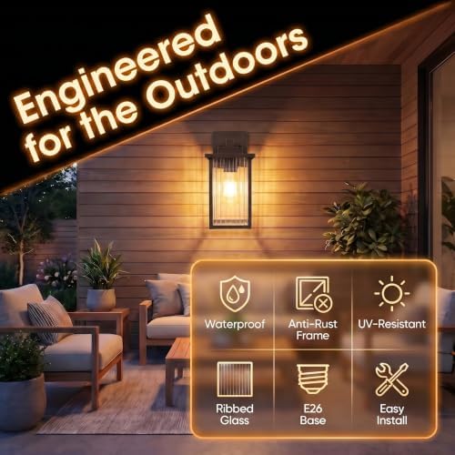 2-Pack 13" Oil-Rubbed Bronze Outdoor Wall Light, All-Metal Porch Light - Image 2