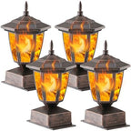 Dynaming 4 Pack Solar Flame Post Lights Outdoor, Solar Powered Lamps Fence Post Cap Lights, Flickering Flame LED Lantern Waterproof for Garden Deck Patio, Fit 4x4, 5x5 or 6x6 Wooden Posts, Bronze by Dynaming