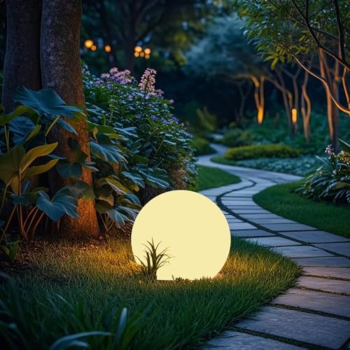 shumi Solar Ball Light-12inch LED Outdoor Table Lamp,16 RGB Colors and Dimmable Globe Light with Remote,Decor for Patio,Garden,Yard,Beach,Pathway,Nursery by shumi