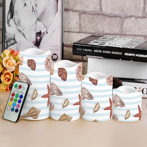 Starfish Shell Flickering Flameless Candles with Remote LED Pillar Candles Battery Operated with Timer Color Changing Electric Candles Home Kitchen Outdoor Decor - Image 4