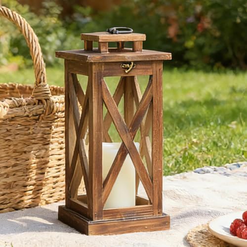 Rustic Farmhouse Wooden Candle Lantern,17'' H Lanterns Decorative Indoor&Outdoor, Patio Decor, Hanging Lantern Holder Decor for Indoor Outdoor, Home, Garden, Wedding - Image 6
