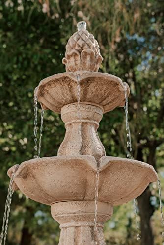 XBrand 51" Outdoor Water Fountain, 3-Tier Garden Waterfall Fountain with Pineapple Finial, Freestanding Patio Decor with Pump, Auto Shut-Off, Fiber Resin Beige - Image 4