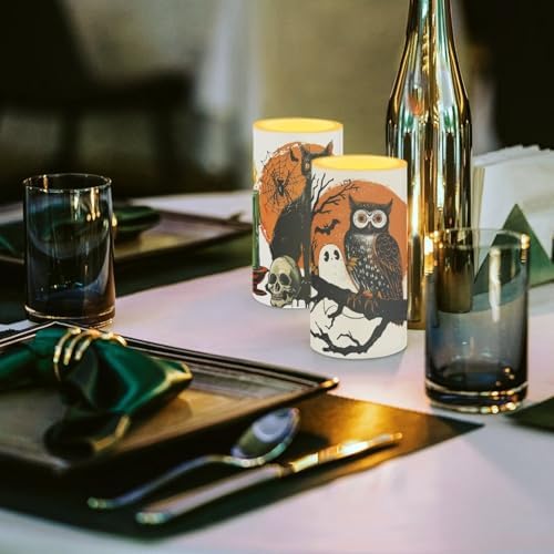 Halloween Owl Print Battery Operated Candles with Timers Flameless Candles with Remote for Halloween Gifts Black Cat LED Lights for Indoor Outdoor Party Home Decorations - Image 4