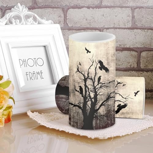 Flameless Candles Flickering Battery Operated Candles with Color Changing Timer Remote Control, Halloween Tree Crow Print LED Pillar Lights for Trick or Treat Party Dining Table - Image 3