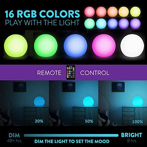 Mr.Go 8-inch Ultra-Fun LED Glowing Ball Light w/Remote, RGB Color Changing Globe Mood Lamp, 16 Colors 8 Brightness 4 Lighting Modes, Waterproof, Rechargeable & AC Adapter Power, Stunning Light Orb - Image 3