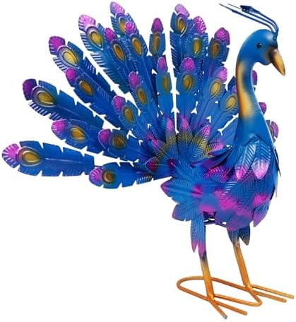 Wrought Iron Peacock Decoration Set of 4, 17 Inch Metal Garden Statues with Colorful Feathers, Rustic Outdoor Yard Art Ornaments for Patio Lawn Home, Easy Assembly, Weather Resistant - Image 3