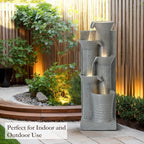 5 Tiered Waterfall Fountains, Bowl Water Fountain with LED Lights, Floor Garden Waterfalls Outside, Modern Cascading Flow Fountain for Garden, Yard, Patio, Home Decor (Light Grey) - Image 3