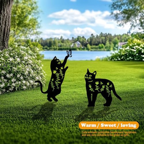 4 Pack Cat Metal Garden Decorative Stakes, Weather Proof Silhouette Statues for Yard, Patio,Outdoor Decor for Cat Lovers and Pet Owners - Image 2