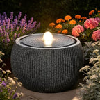 11" H Outdoor Water Fountain with Warm LED Light, Small Bubbler Garden Fountain for Patio, Porch, Yard & Deck, Modern Round Water Feature by Unknown