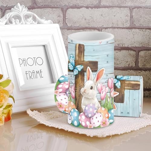 Pack of 2 Butterfly Bunny Eggs Flameless Candles with Timer Battery Operated Candles with Remote Flickering LED Elictric Pillar Tealights for Easter Day Party Decorations - Image 4