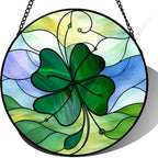 Stained Glass Suncatcher Four Leaf Clover Window Hanging Green Lucky Shamrock Glass Panel Home Decor Irish Gift for Mom Grandma Friend Christmas Wall Art Birthday 9.8 Inch by Unknown