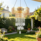 Solar Powered Hanging Chandelier Gold Metal Frame Acrylic Crystal Waterproof Outdoor Hanging Light for Patio, Wedding, Party, Garden Decor Rechargeable LED Pendant Lamp with Auto On/Off - Image 2