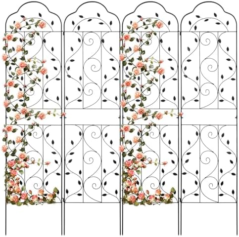 hogardeck 4 Packs 84 * 19 inch Metal Garden Trellis for Climbing Plants Outdoor,Heavy Duty,Black Coating Rustproof Trellis for Rose, Vegetable, Flowers, Expandable,Perfect for Training Climbing Plants by HOGARDECK