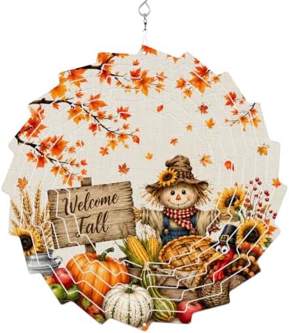 12 Inch Thanksgiving Wind Spinner for Yard and Garden, Fall Harvest Pumpkins Maple Leaves Rustic Hanging Ornaments Outdoor 3D Kinetic Wind Sculpture Spinners Indoor Outdoor Patio Décor Ornaments Gift by Unknown