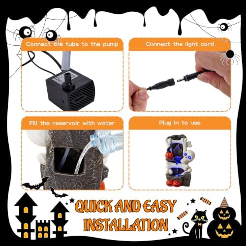 Halloween Water Fountain, 18.3-Inch LED Skull & Pumpkin Head Patio Fountain - Image 5