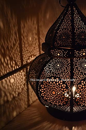 Oriental Moroccan Metal Lantern Black 30cm | Oriental Moroccan Wind Light Garden Wind Light | Moroccan Metal Lantern for Outside as a Garden Lantern, or Inside as a Table/Candle Lantern - Image 5