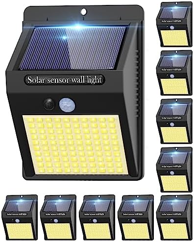10 Pack Solar Motion Lights - 3 Modes/100LED Outdoor Security Lights - Wireless, IP65 Waterproof - Warm White for Front Door, Backyard, Garage, Deck by kolpop