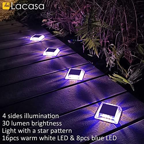 Lacasa Outdoor Solar Light, 4 Pack 30LM IP68 Waterproof Solar Garden Light Auto On/Off Solar Lighting for Pathways Paths, Mixed Colours (Warm White + Blue Light) - Image 5