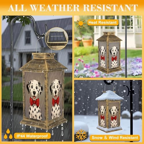 Solar Lantern Outdoor Waterproof Hand Drawn Portrait Dalmatian Garden Decor LED Hanging Solar Lights Tabletop Lamp Gifts for Women Mom Outside Yard Patio Porch - Image 3