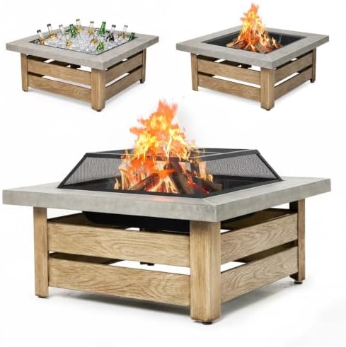 4-in-1 Outdoor Fire Pit Grill Table,Metal Firepits for Outside (34") by Nahenduo