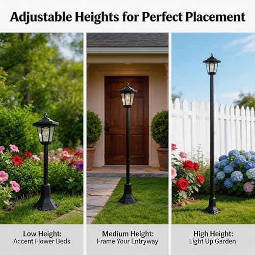 2 Pack Outdoor Solar Lamp Post Light, Adjustable Height 34.5-60.8 in, Black - Image 2