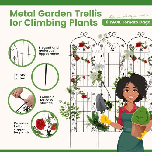 Blulu 6 Pack 87 x 20in Metal Garden Trellis for Climbing Plants Outdoor Tall Trellis Black Rustproof Decorative Plant Lattice Panels for Roses Jasmine Vine Flower Vegetable Support - Image 4
