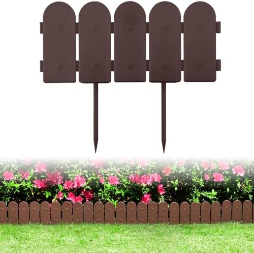 Evelyne Garden Border Plastic Edging: Wooden Fence Design - 16pcs Brown Yard Landscaping Fence Liner Lawn Edge Barrier - 20ft Kit of Decorative Lawn Panels Elements -Landscaping Edging-GMT-10374-A16 by Evelyne