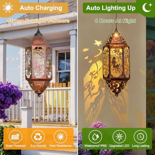 Go2garden 12.4" Solar Outdoor Lanterns Waterproof Garden Gifts Women, Moon Solar Outdoor Lights for Balcony,Backyard Porch Mothers Day Gifts for Mom, Grandma(2Pack, Red Copper) - Image 6