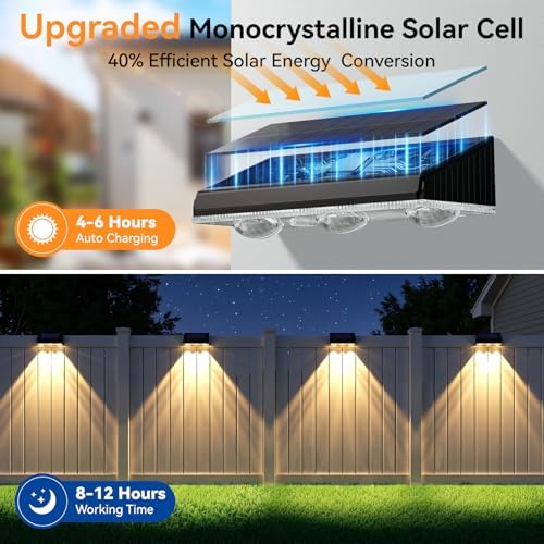 Solar Fence Lights Outdoor 6 Pack, Upgraded Brightness 3X LED Lens Fence Lights Solar Powered, 9 Fixed Colors & RGB Lights, IP65 Waterproof Solar Lights for Outside Backyard/Railing/Step/Patio - Image 4